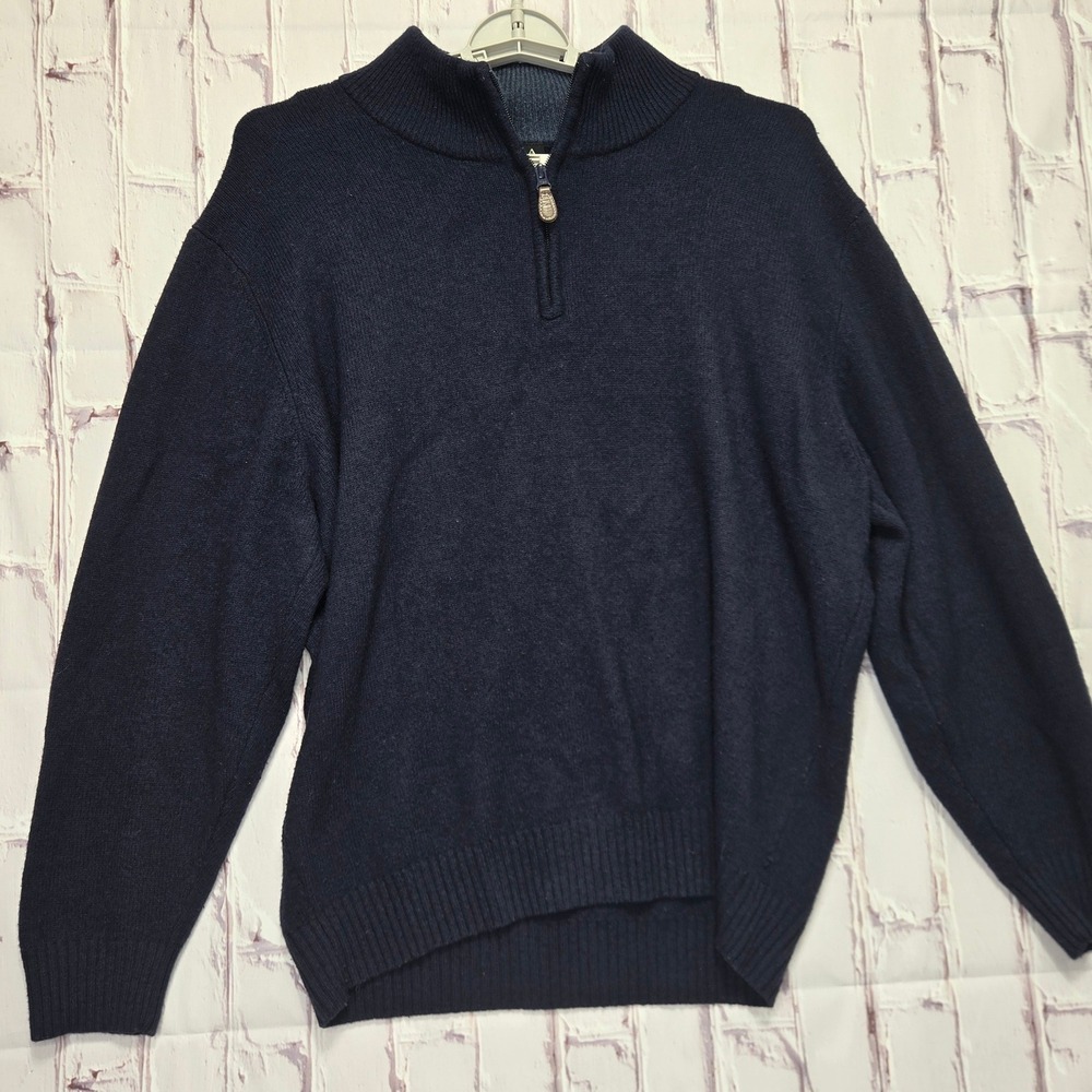 Jos. A. Bank Quarter Zip Sweater Navy Blue Lambswool Blend Casual Mens XL